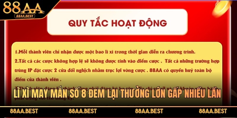 Tham gia phòng chat 88AA nhận lì xì ngẫu nhiên, hấp dẫn mỗi ngày 4 Lì xì may mắn số 8 đem lại thưởng lớn gấp nhiều lần bình thường